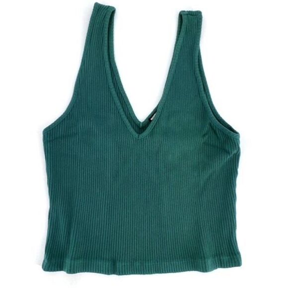 NWT‎ Monrow Gal Green Brushed V Neck Tank Top Medium ribbed - Picture 1 of 10